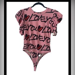 Sofia’s Women Pink Red Heart Bodysuit Size S